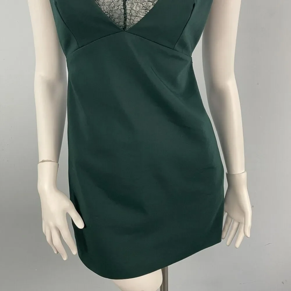 Zara Lace Strappy Cocktail Sexy Holiday Party Mini Dress‎ Small Dark Green
